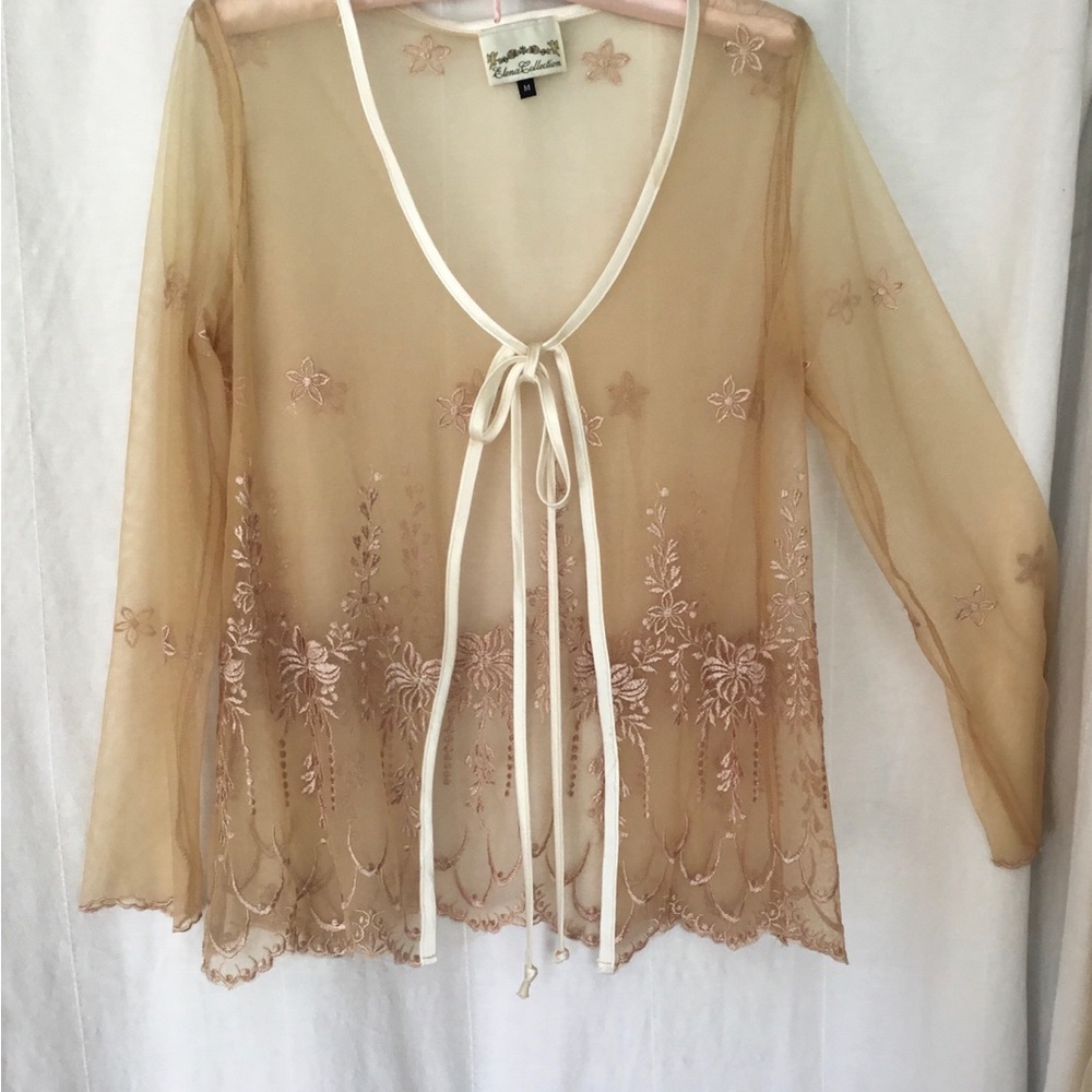 Sheer Embroidered Tan Robe